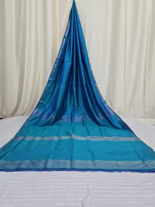 Premium Peacock Blue with Firoza Blue Striped Pallu Bishnupuri Katan Silk Saree