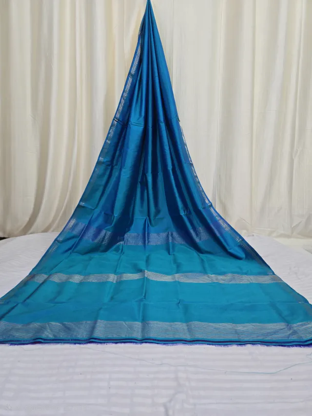 Premium Peacock Blue with Firoza Blue Striped Pallu Bishnupuri Katan Silk Saree