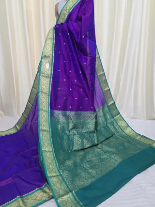 Royal Purple with Bottle Green Pallu Replica Silk Kanjivaram Saree