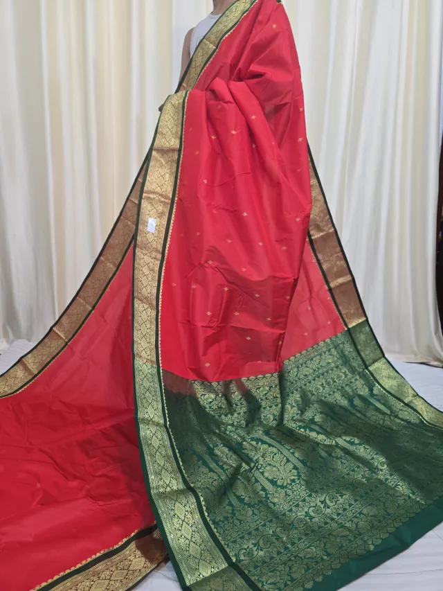 Rani Pink with Bottle Green Pallu Replica Silk Kanjivaram Saree