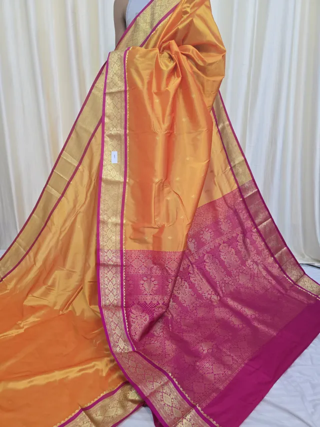 Orange with Rani Pink Pallu Replica Silk Kanjivaram Saree