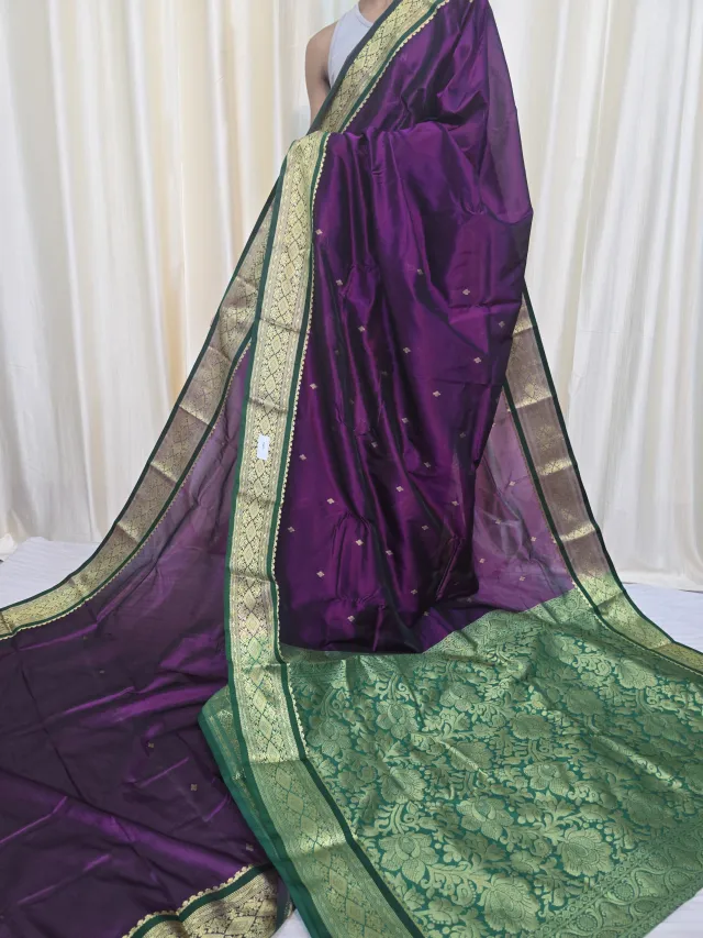 Plum Purple with Bottle Green Pallu Replica Silk Kanjivaram Saree