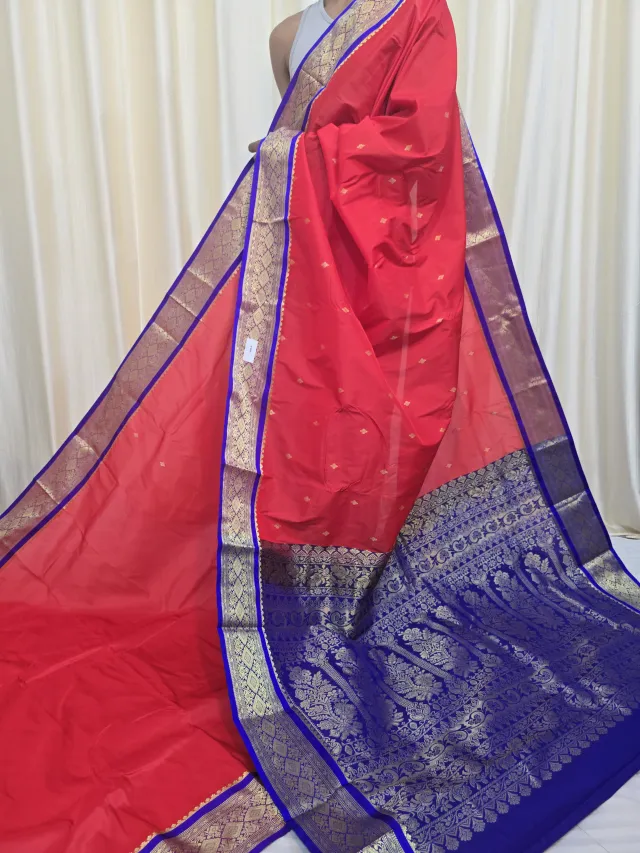 Red with Navy Blue Pallu Replica Silk Kanjivaram Saree