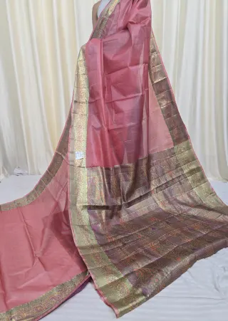 Peach Pink Tussar Silk Paithani Saree with Peacock Pallu