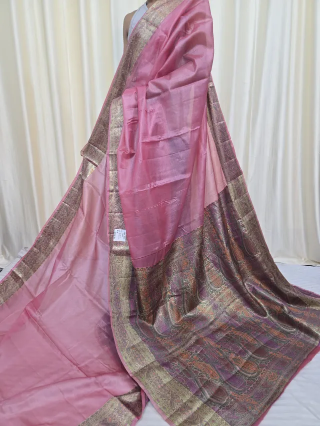 Rose Pink Tussar Silk Paithani Saree with Paisley Tapestry Pallu