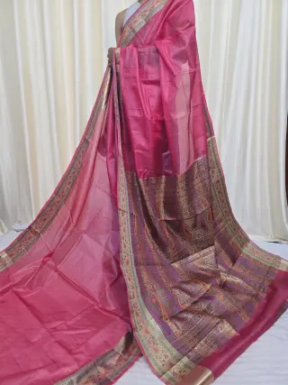 Rani Pink Tussar Silk Paithani Saree with Paisley Tapestry Pallu
