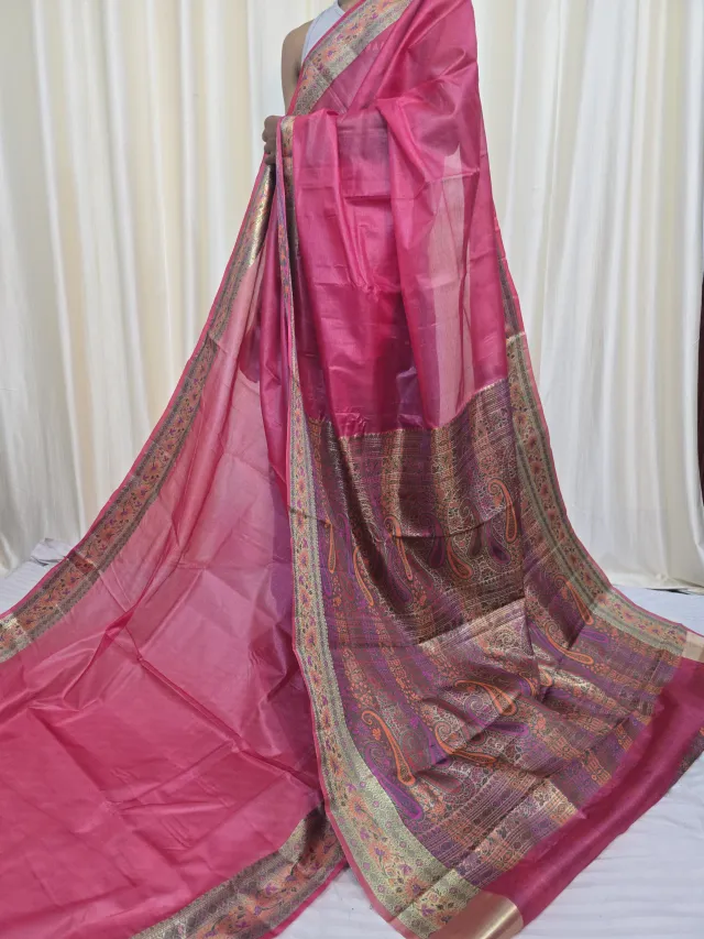 Rani Pink Tussar Silk Paithani Saree with Paisley Tapestry Pallu
