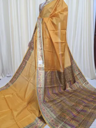 Golden Yellow Tussar Silk Paithani Saree with Paisley Tapestry Pallu