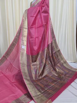 Magenta Pink Tussar Silk Paithani Saree with Paisley Tapestry Pallu