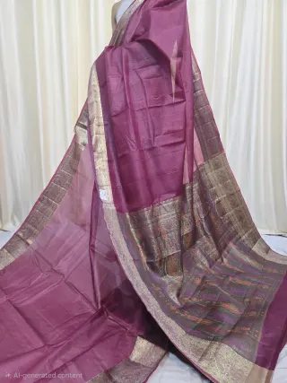 Wine Magenta Tussar Silk Paithani Saree with Paisley Tapestry Pallu