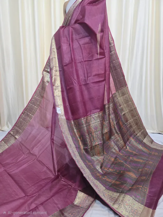 Wine Magenta Tussar Silk Paithani Saree with Paisley Tapestry Pallu