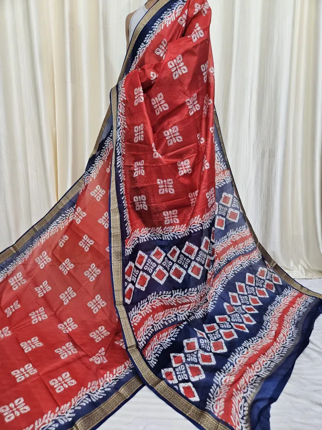 Chilli Red and Navy Blue Mohini Pure Bangalore Silk Saree