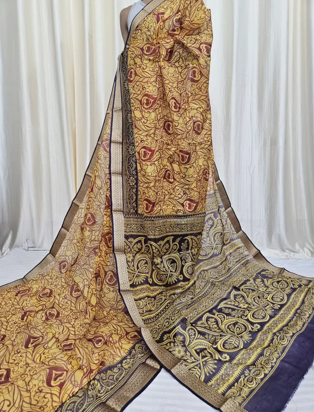 Mustard Yellow and Deep Purple Mohini Pure Bangalore Silk Saree