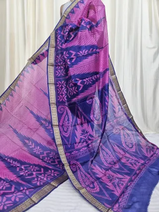 Mauve Pink and Royal Blue Mohini Pure Bangalore Silk Saree
