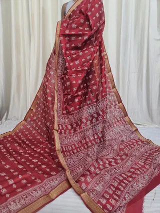 Crimson Maroon Mohini Pure Bangalore Silk Saree with Procession Motifs