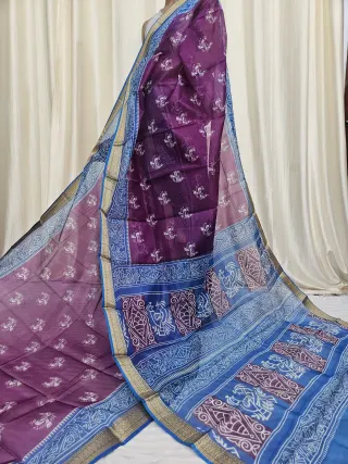 Magenta Purple and Royal Blue Mohini Pure Bangalore Silk Saree