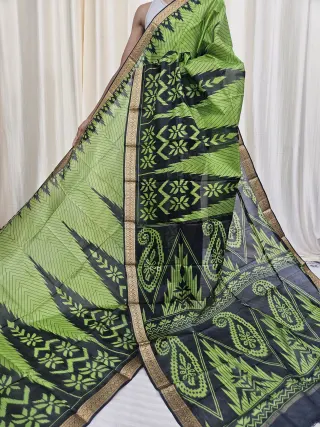 Lime Green and Black Mohini Pure Bangalore Silk Saree