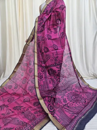 Orchid Pink and Navy Blue Mohini Pure Bangalore Silk Saree with Mandala Motifs