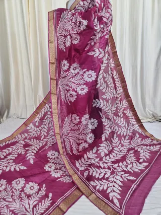 Rani Pink Mohini Pure Bangalore Silk Saree with Floral Bouquet Motifs