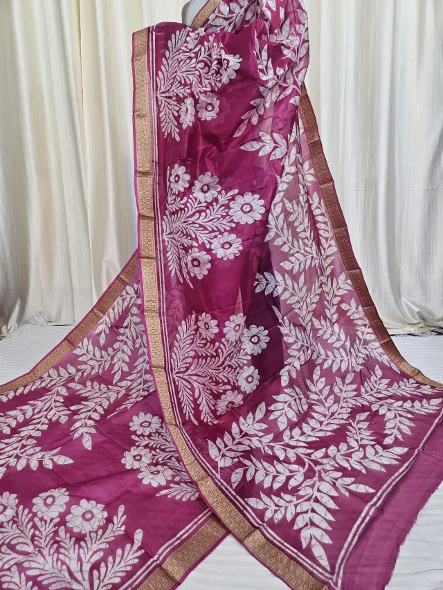 Rani Pink Mohini Pure Bangalore Silk Saree with Floral Bouquet Motifs