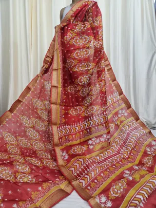 Crimson Red Mohini Pure Bangalore Silk Saree with Patola Ikat Motifs