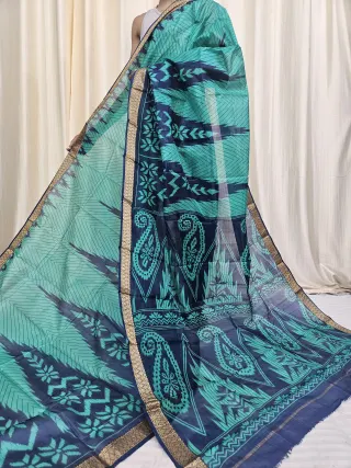 Sea Green and Navy Blue Mohini Pure Bangalore Silk Saree