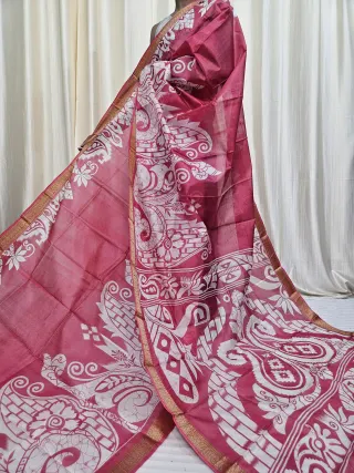 Rose Pink Mohini Pure Bangalore Silk Saree with Peacock Motif