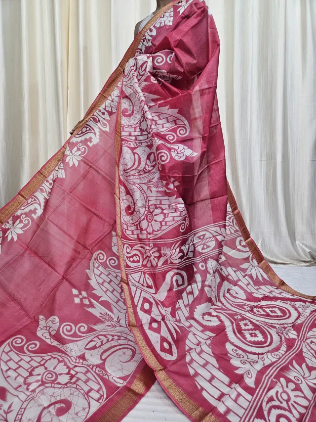Rose Pink Mohini Pure Bangalore Silk Saree with Peacock Motif