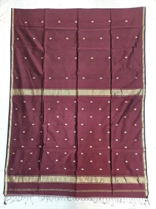 Maroon Maheshwari Pure Silk Saree with Zari Butis