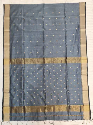 Steel Grey Maheshwari Pure Silk Saree with Zari Butis