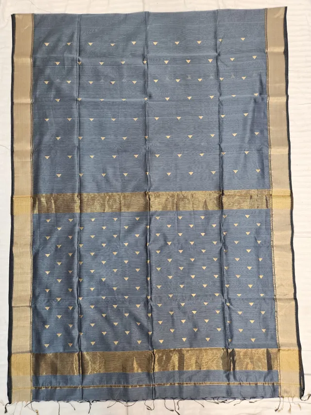 Steel Grey Maheshwari Pure Silk Saree with Zari Butis