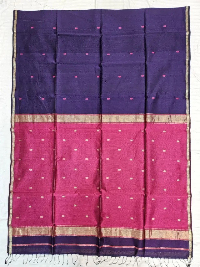 Purple and Rani Pink Maheshwari Pure Silk Saree
