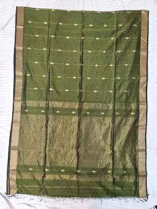 Bottle Green Maheshwari Pure Silk Saree with Zari Diamond Motifs