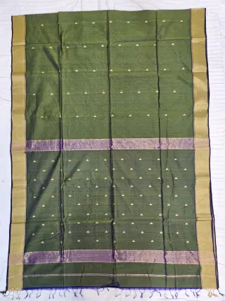 Olive Green Maheshwari Pure Silk Saree with Zari Triangular Butis