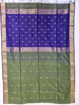 Olive Green and Indigo Purple Contrast Maheshwari Pure Silk Saree
