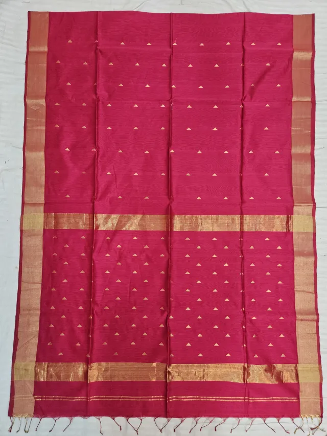 Rani Pink Maheshwari Pure Silk Saree with Zari Triangular Butis