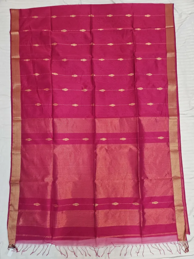 Rani Pink Maheshwari Pure Silk Saree with Zari Linear Motifs