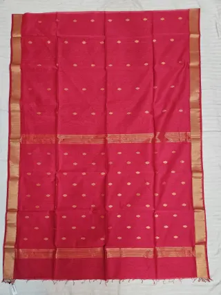Carmine Red Maheshwari Pure Silk Saree with Zari Oval Butis