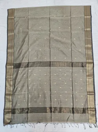 Olive Fawn Maheshwari Pure Silk Saree with Zari Floral Butis