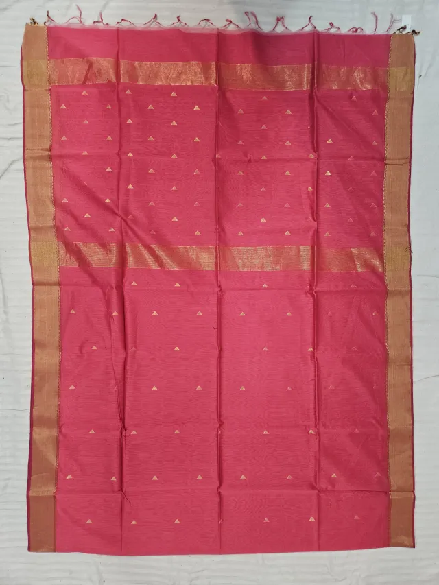 Pink Maheshwari Pure Silk Saree with Zari Triangular Butis