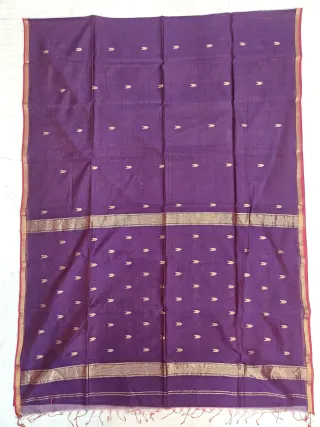 Royal Purple Maheshwari Pure Silk Saree with Zari Leaf Butis