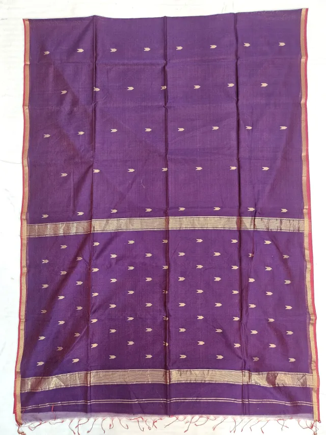 Royal Purple Maheshwari Pure Silk Saree with Zari Leaf Butis