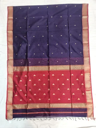 Purple and Red Contrast Maheshwari Pure Silk Saree with Zari Butis