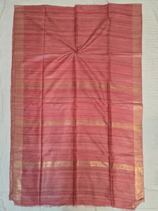 Peach Pink Single Dye Pure Ghicha Tussar Silk Saree with Golden Zari Par