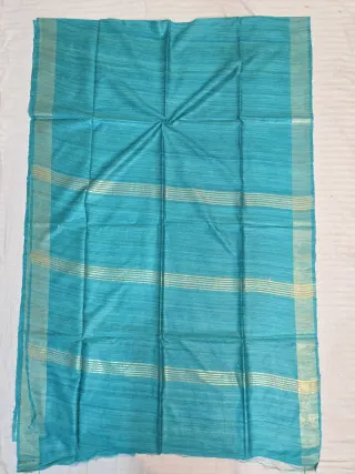 Sea Green Single Dye Pure Ghicha Tussar Silk Saree with Golden Zari Par
