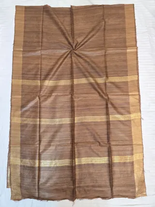 Chocolate Brown Single Dye Pure Ghicha Tussar Silk Saree with Golden Zari Par