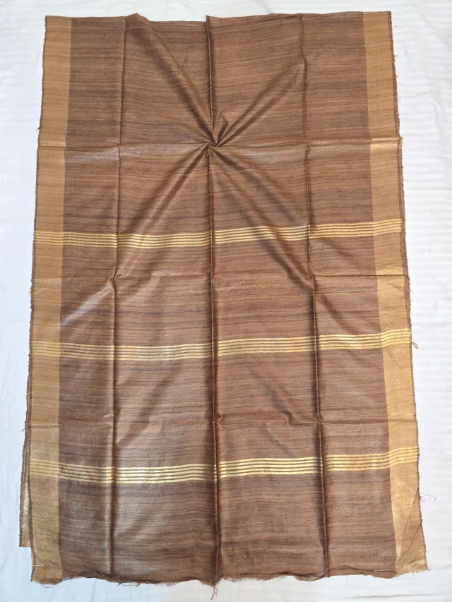 Chocolate Brown Single Dye Pure Ghicha Tussar Silk Saree with Golden Zari Par