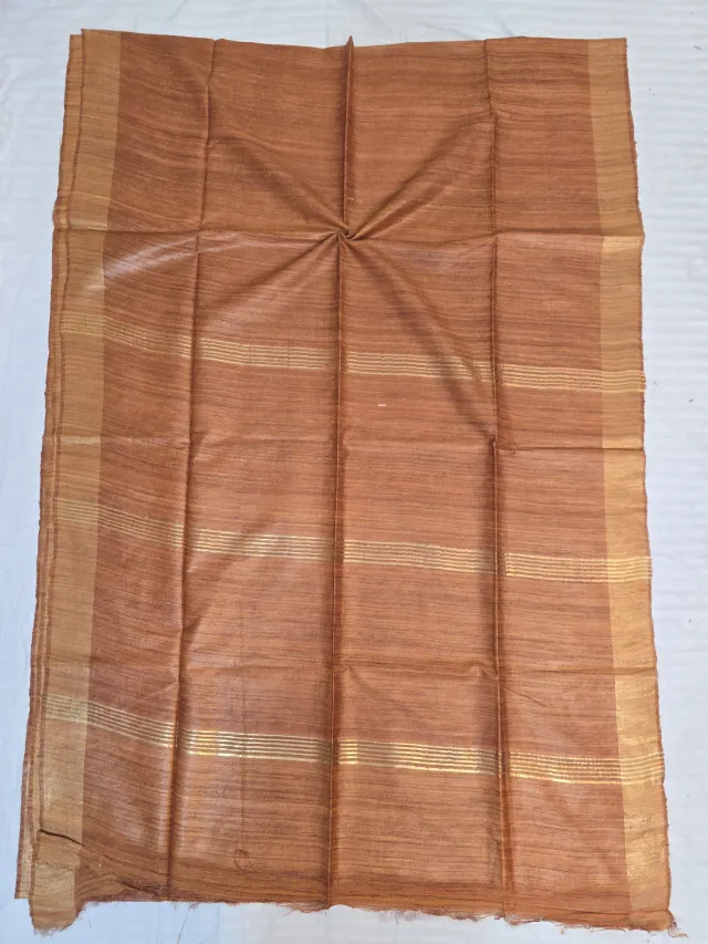 Rust Orange Single Dye Pure Ghicha Tussar Silk Saree with Golden Zari Par