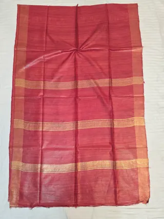 Red Single Dye Pure Ghicha Tussar Silk Saree with Golden Zari Par