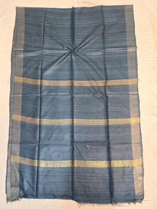 Grey Single Dye Pure Ghicha Tussar Silk Saree with Golden Zari Par